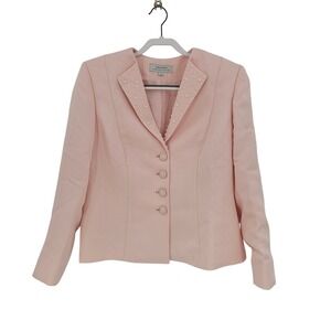 Tahari Arthur S. Levine Pearl Embellished Blazer Jacket Career Pink SZ 14 Pastel